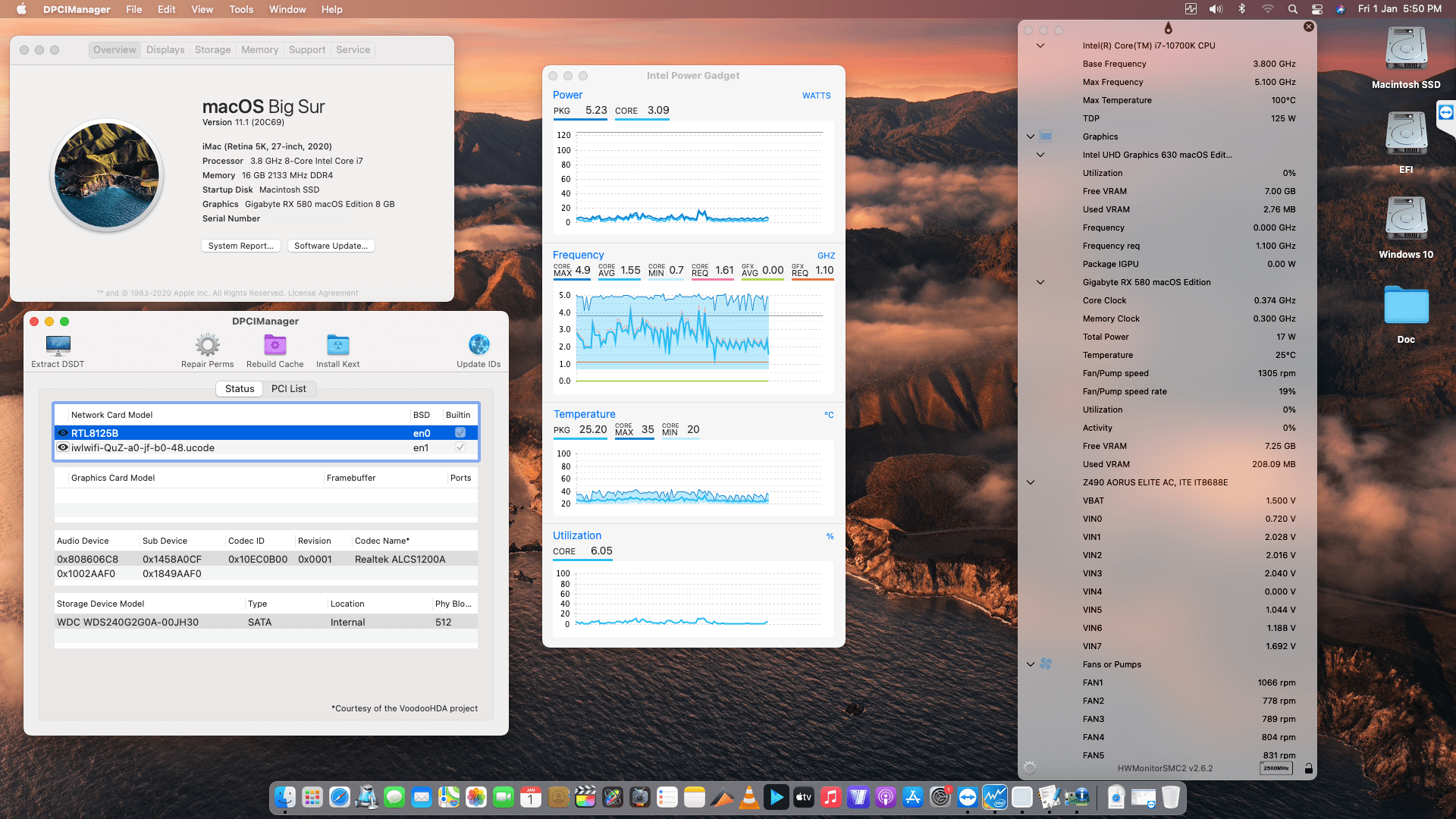Success Hackintosh macOS Big Sur 11.1 Build 20C69 in Gigabyte Z490 Aorus Elite AC + Intel Core i7 10700K + Gigabyte RX 580